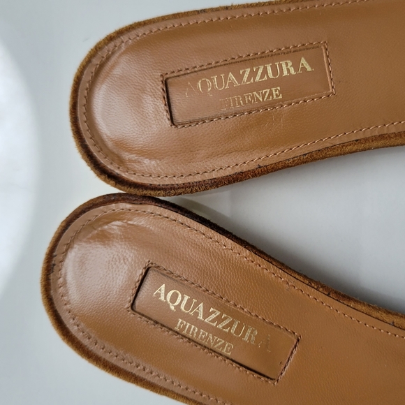 Aquazzura Italy Wild Thing Suede Flats Luxury Slide Sandals Brown EU 37 - Picture 10 of 17